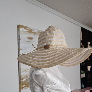 Panama Jack White and Tan Wide-Brimmed Hat